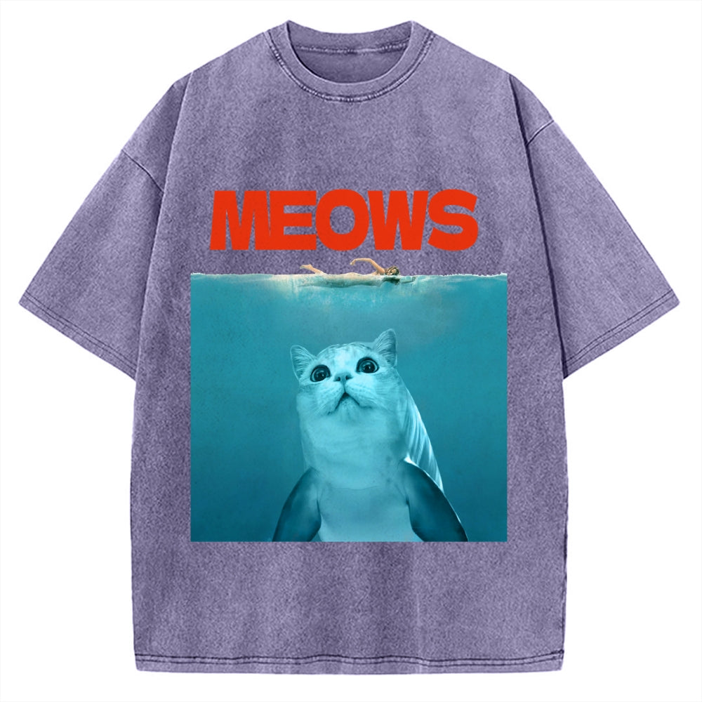 Funny Meows Cat Vintage Washed T-shirt