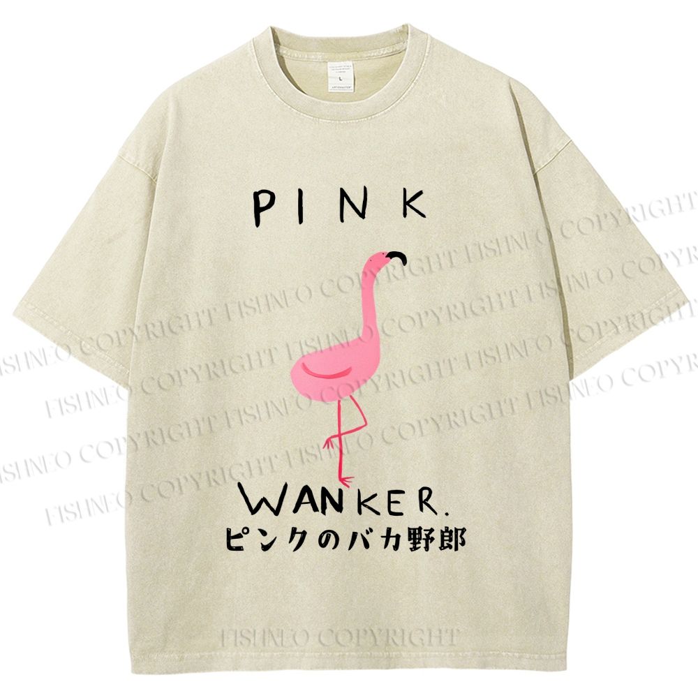 Unisex Pink Wanker Flamingo Printed Washed Tee