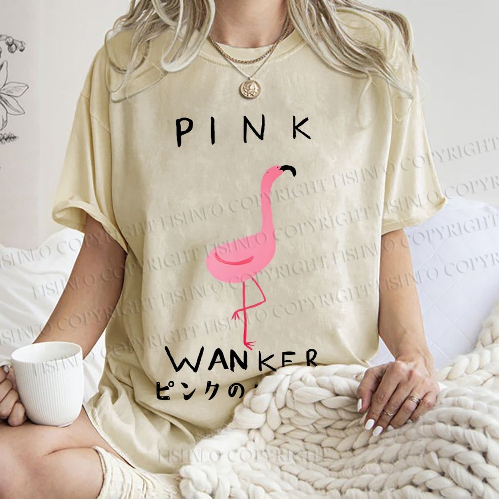 Unisex Pink Wanker Flamingo Printed Washed Tee