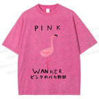 Unisex Pink Wanker Flamingo Printed Washed Tee
