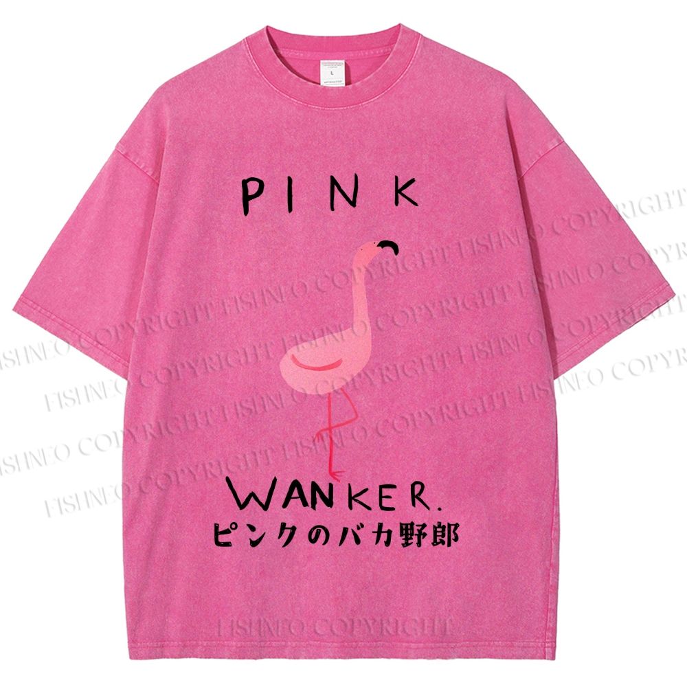 Unisex Pink Wanker Flamingo Printed Washed Tee