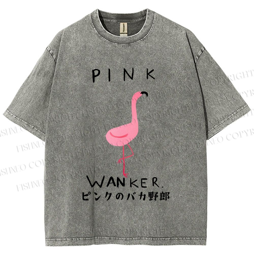 Unisex Pink Wanker Flamingo Printed Washed Tee