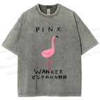Unisex Pink Wanker Flamingo Printed Washed Tee