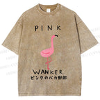 Unisex Pink Wanker Flamingo Printed Washed Tee