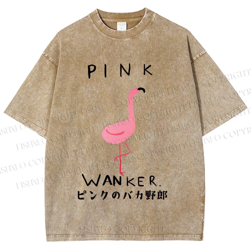 Unisex Pink Wanker Flamingo Printed Washed Tee