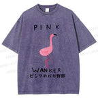 Unisex Pink Wanker Flamingo Printed Washed Tee