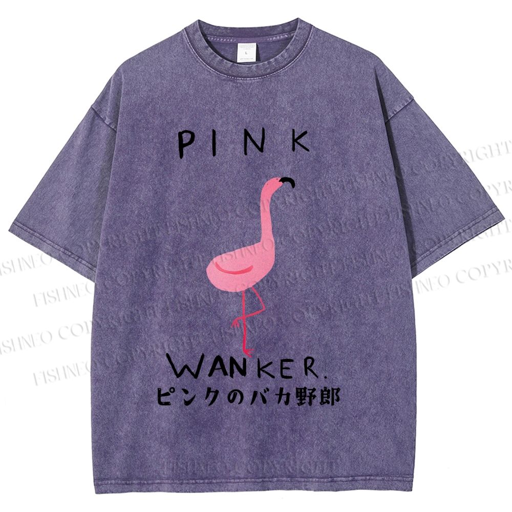Unisex Pink Wanker Flamingo Printed Washed Tee