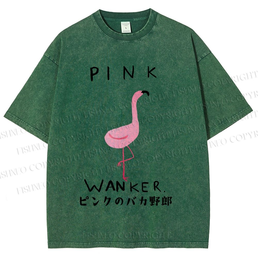 Unisex Pink Wanker Flamingo Printed Washed Tee