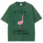 Unisex Pink Wanker Flamingo Printed Washed Tee