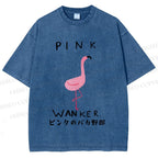 Unisex Pink Wanker Flamingo Printed Washed Tee