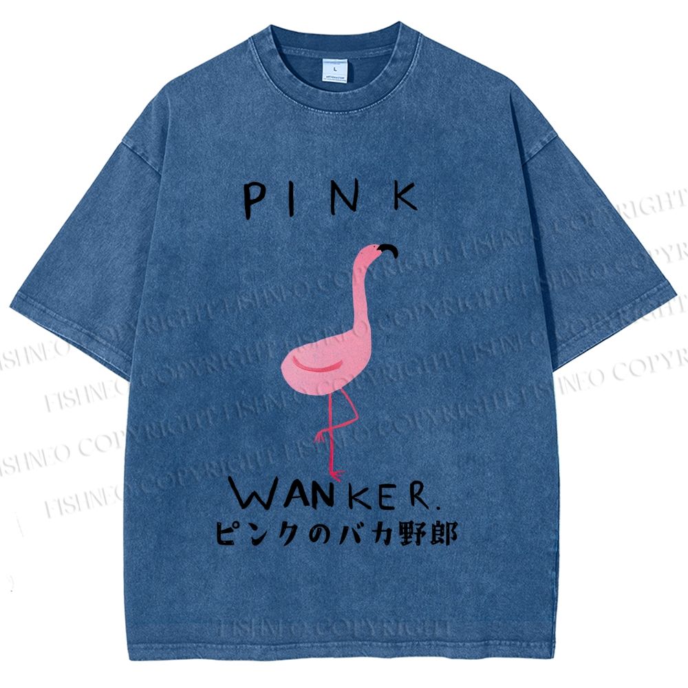 Unisex Pink Wanker Flamingo Printed Washed Tee