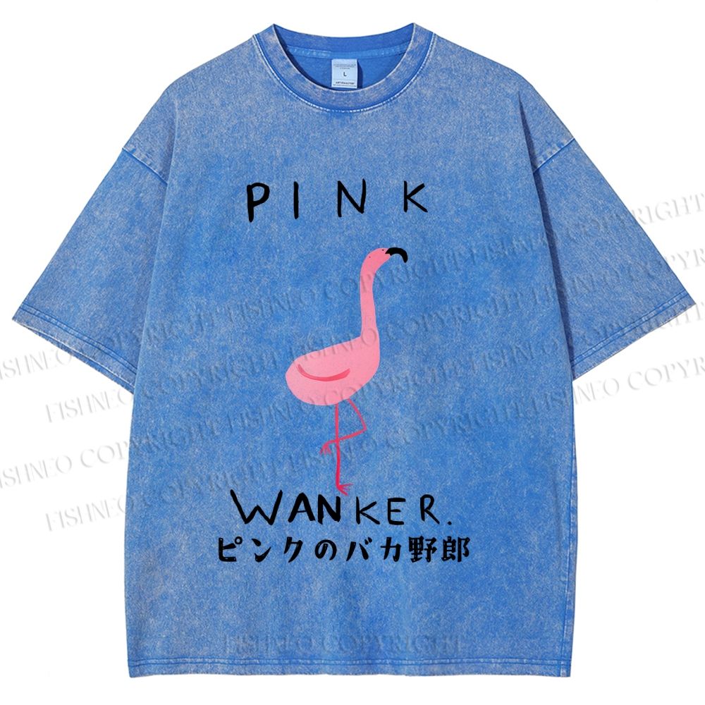 Unisex Pink Wanker Flamingo Printed Washed Tee