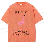 Unisex Pink Wanker Flamingo Printed Washed Tee