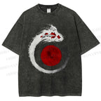 Unisex Japanese Vintage Koi Printed Washed Tee