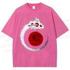 Unisex Japanese Vintage Koi Printed Washed Tee
