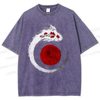 Unisex Japanese Vintage Koi Printed Washed Tee