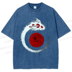 Unisex Japanese Vintage Koi Printed Washed Tee