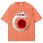 Unisex Japanese Vintage Koi Printed Washed Tee