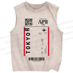 Unisex Tokyo Air Tickets Printed Washed Tank Top