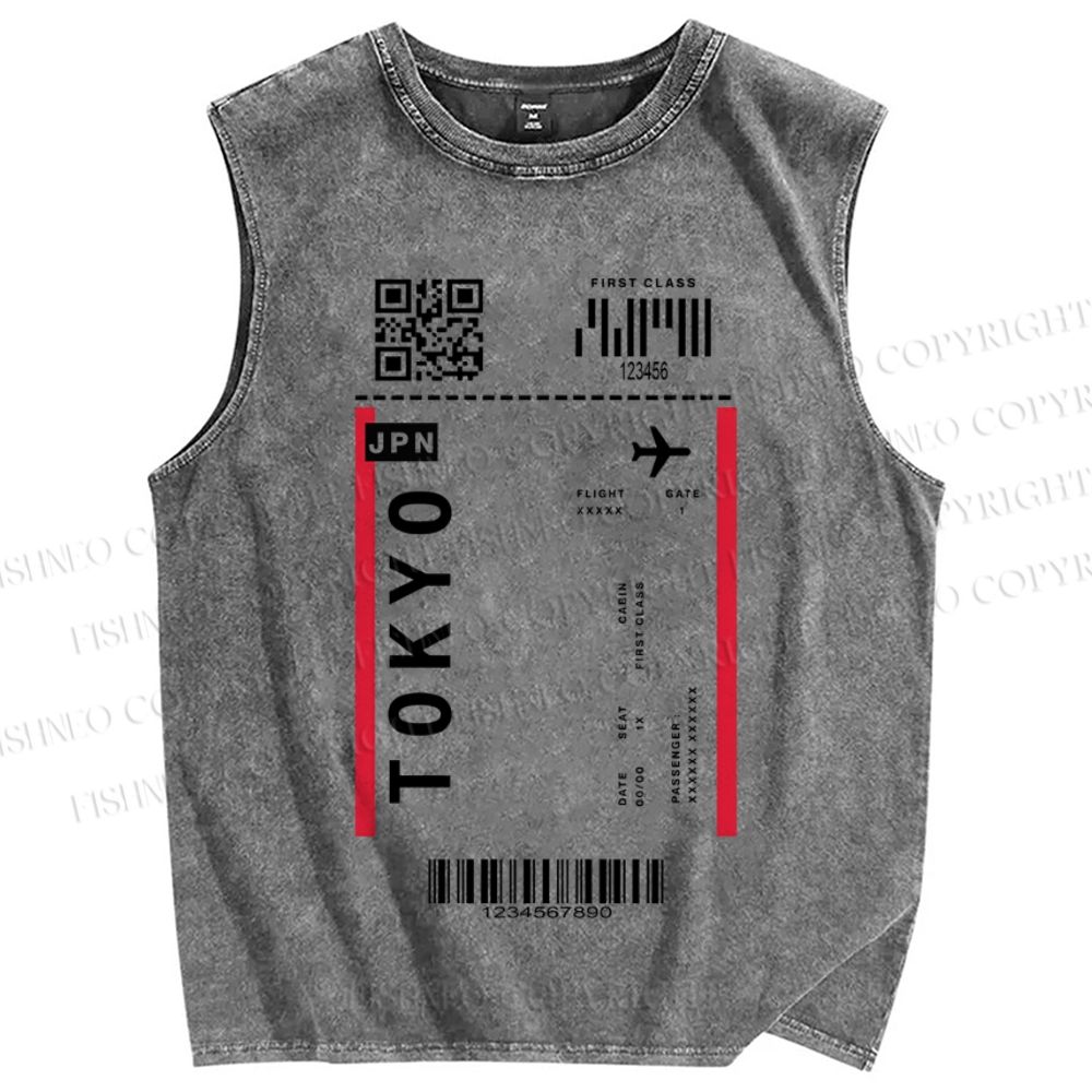 Unisex Tokyo Air Tickets Printed Washed Tank Top