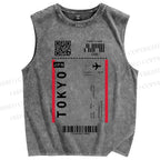 Unisex Tokyo Air Tickets Printed Washed Tank Top