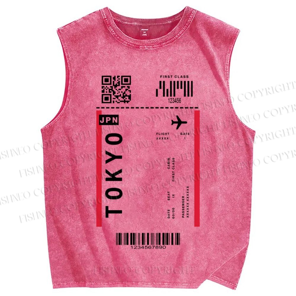 Unisex Tokyo Air Tickets Printed Washed Tank Top