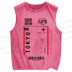 Unisex Tokyo Air Tickets Printed Washed Tank Top