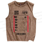 Unisex Tokyo Air Tickets Printed Washed Tank Top