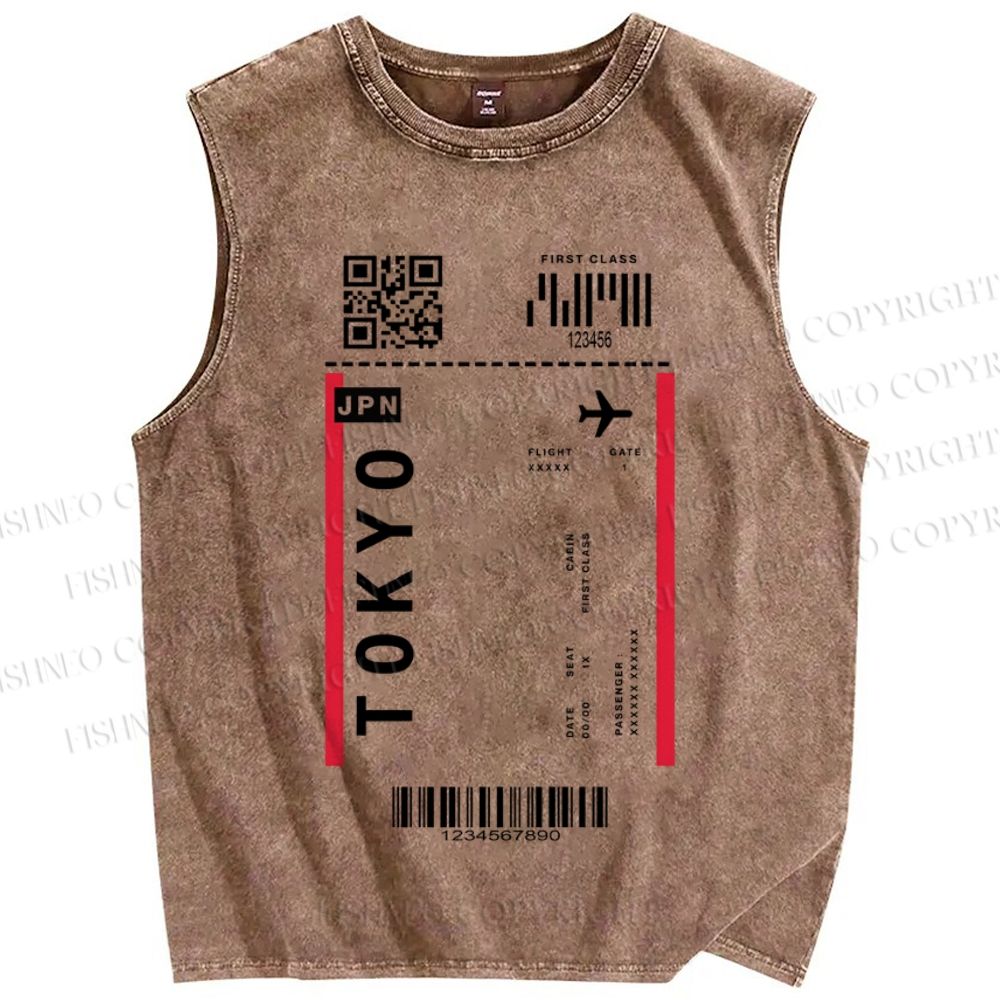 Unisex Tokyo Air Tickets Printed Washed Tank Top