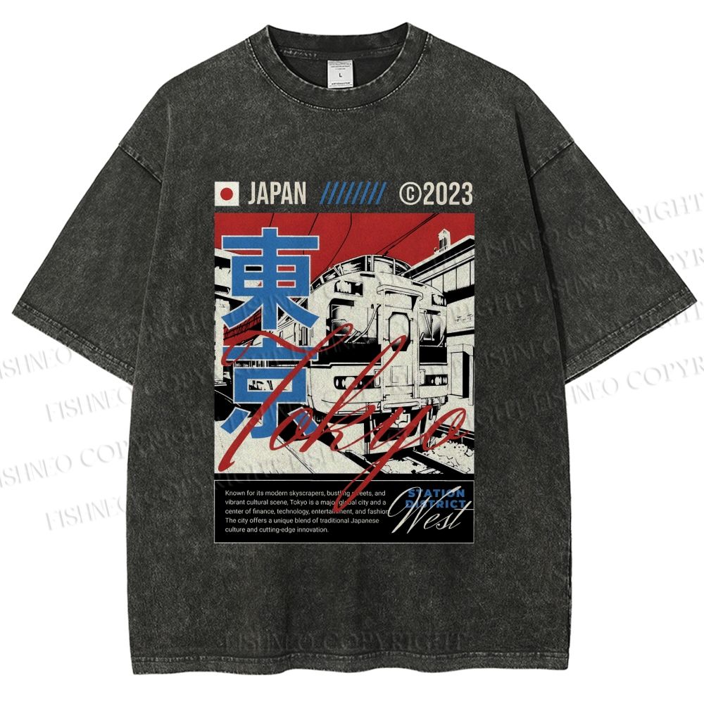 Unisex Tokyo Shinkansen Printed Washed Tee