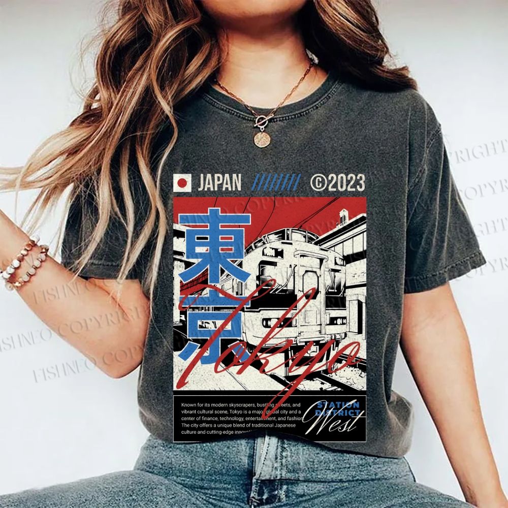 Unisex Tokyo Shinkansen Printed Washed Tee