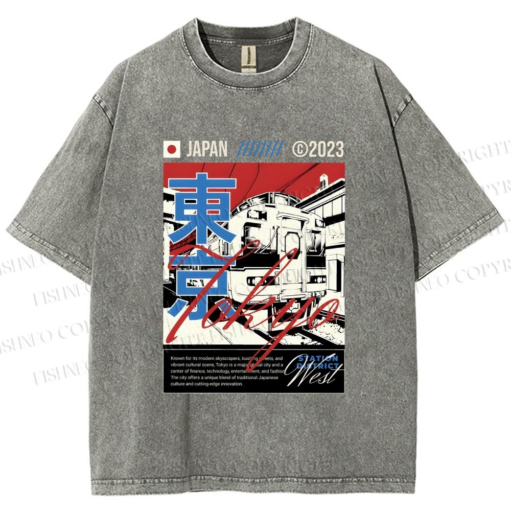 Unisex Tokyo Shinkansen Printed Washed Tee