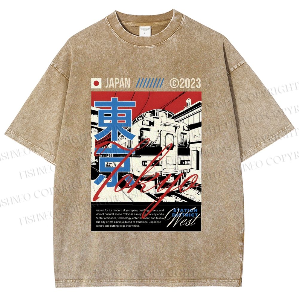 Unisex Tokyo Shinkansen Printed Washed Tee
