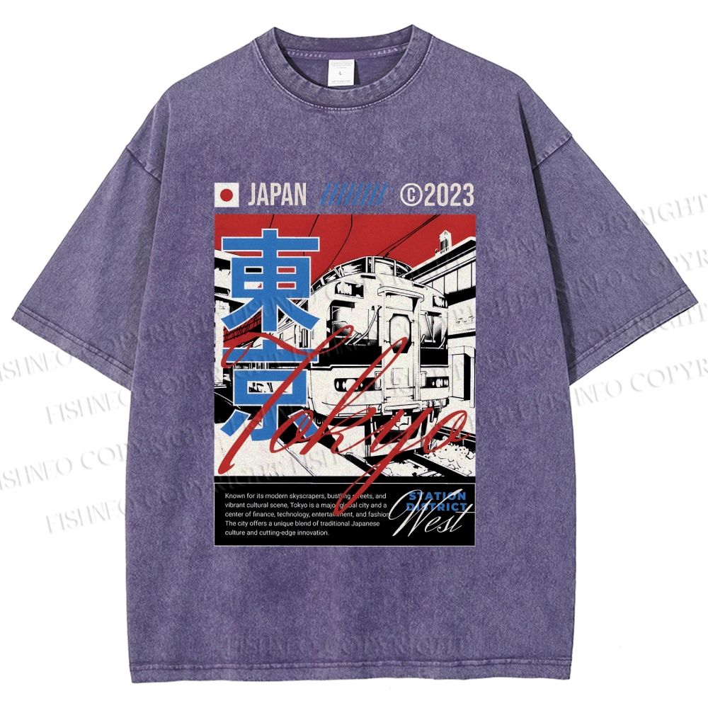 Unisex Tokyo Shinkansen Printed Washed Tee