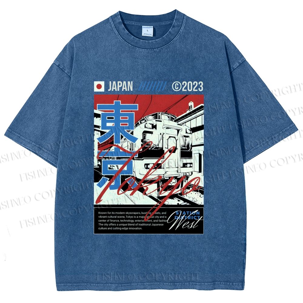 Unisex Tokyo Shinkansen Printed Washed Tee
