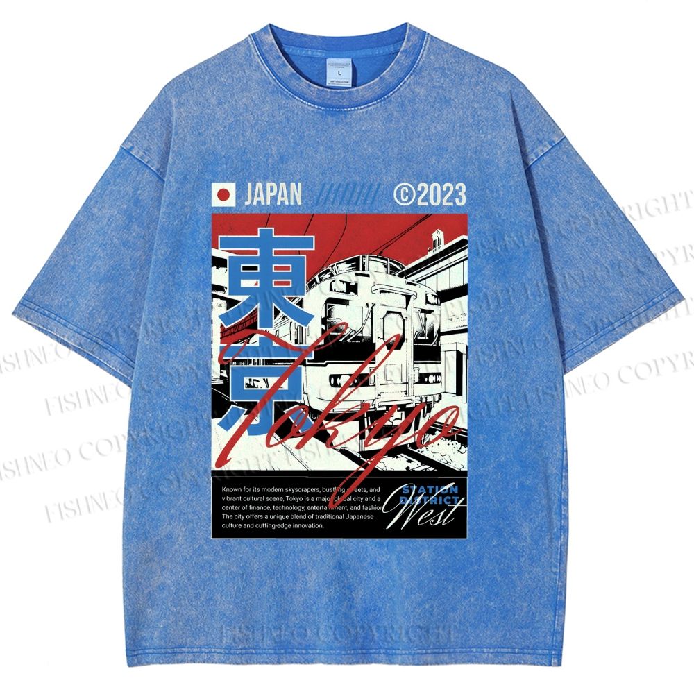 Unisex Tokyo Shinkansen Printed Washed Tee