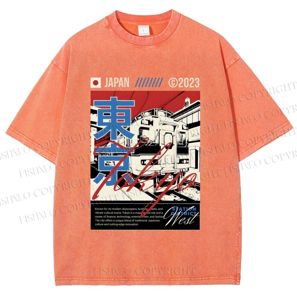 Unisex Tokyo Shinkansen Printed Washed Tee