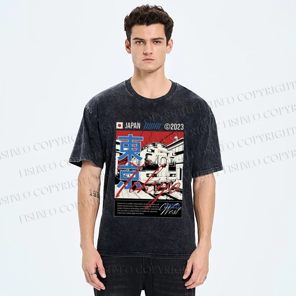 Unisex Tokyo Shinkansen Printed Washed Tee