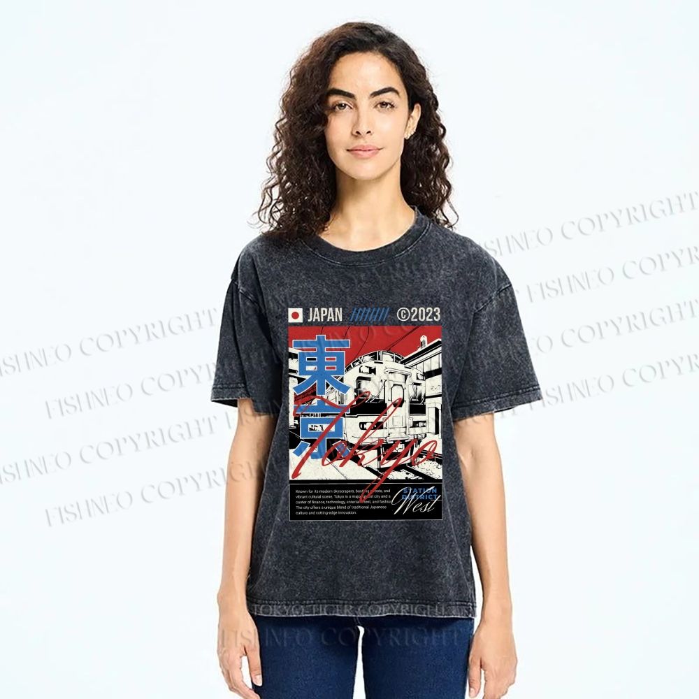 Unisex Tokyo Shinkansen Printed Washed Tee