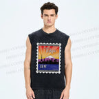Unisex Tokyo Stamps Printed Washed Tank Top