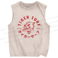 Unisex Tiger Surf Printed Washed Tank Top