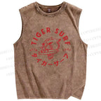 Unisex Tiger Surf Printed Washed Tank Top