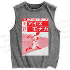 Unisex Vintage Bowling Poster Printed Washed Tank Top