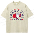 Unisex Japanese Vintage Goldfish Printed Washed Tee