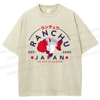 Unisex Japanese Vintage Goldfish Printed Washed Tee