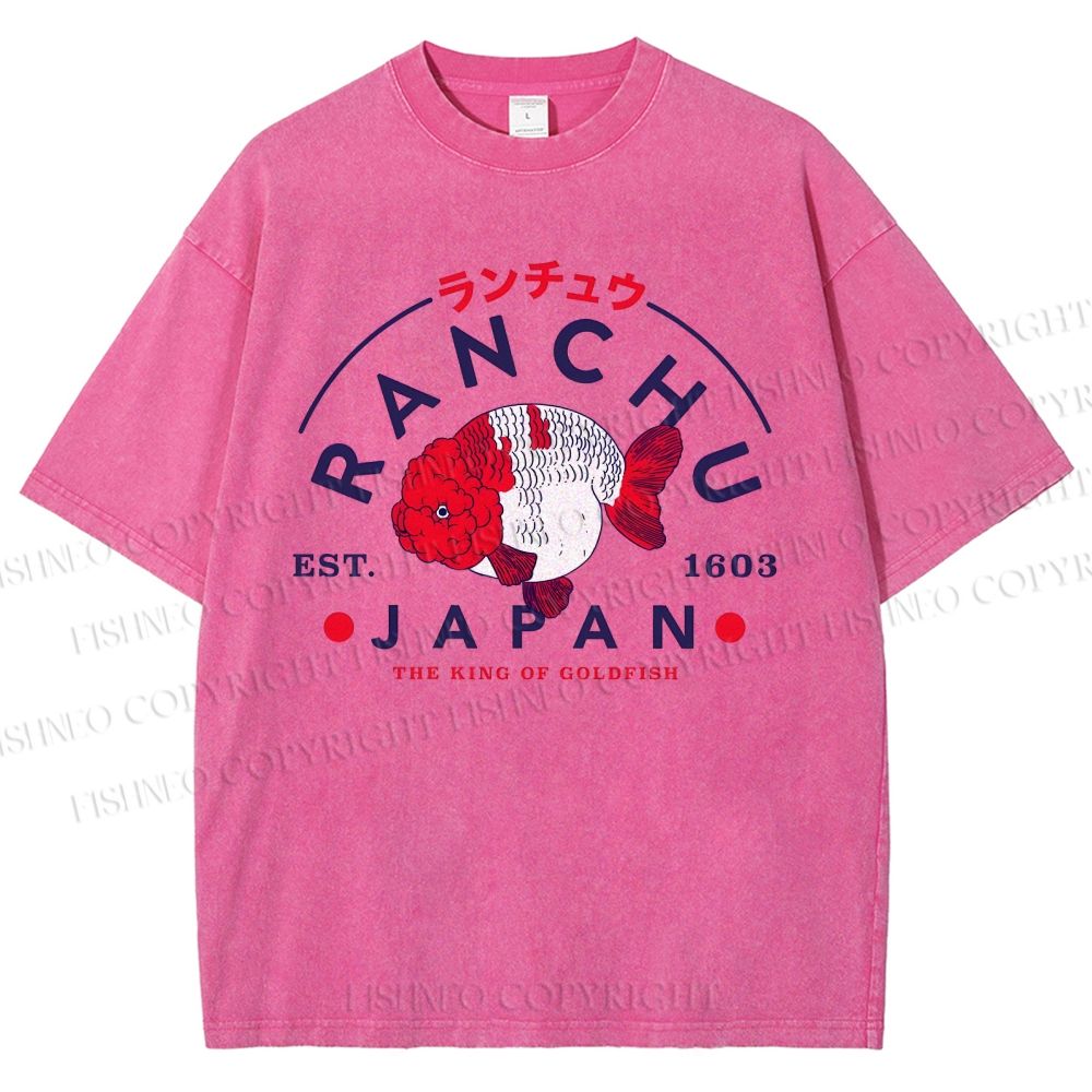 Unisex Japanese Vintage Goldfish Printed Washed Tee