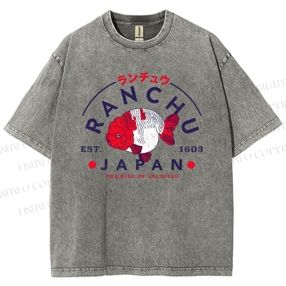 Unisex Japanese Vintage Goldfish Printed Washed Tee