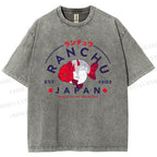 Unisex Japanese Vintage Goldfish Printed Washed Tee