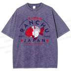 Unisex Japanese Vintage Goldfish Printed Washed Tee