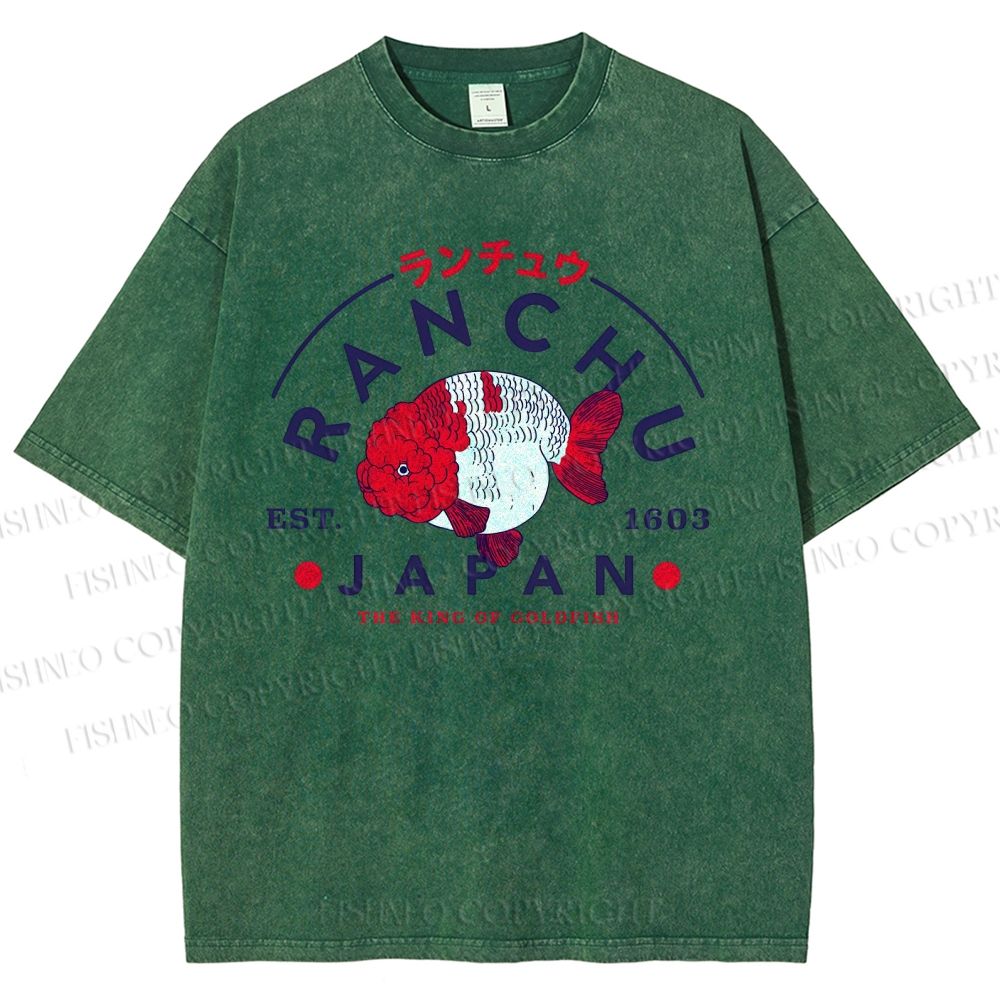 Unisex Japanese Vintage Goldfish Printed Washed Tee